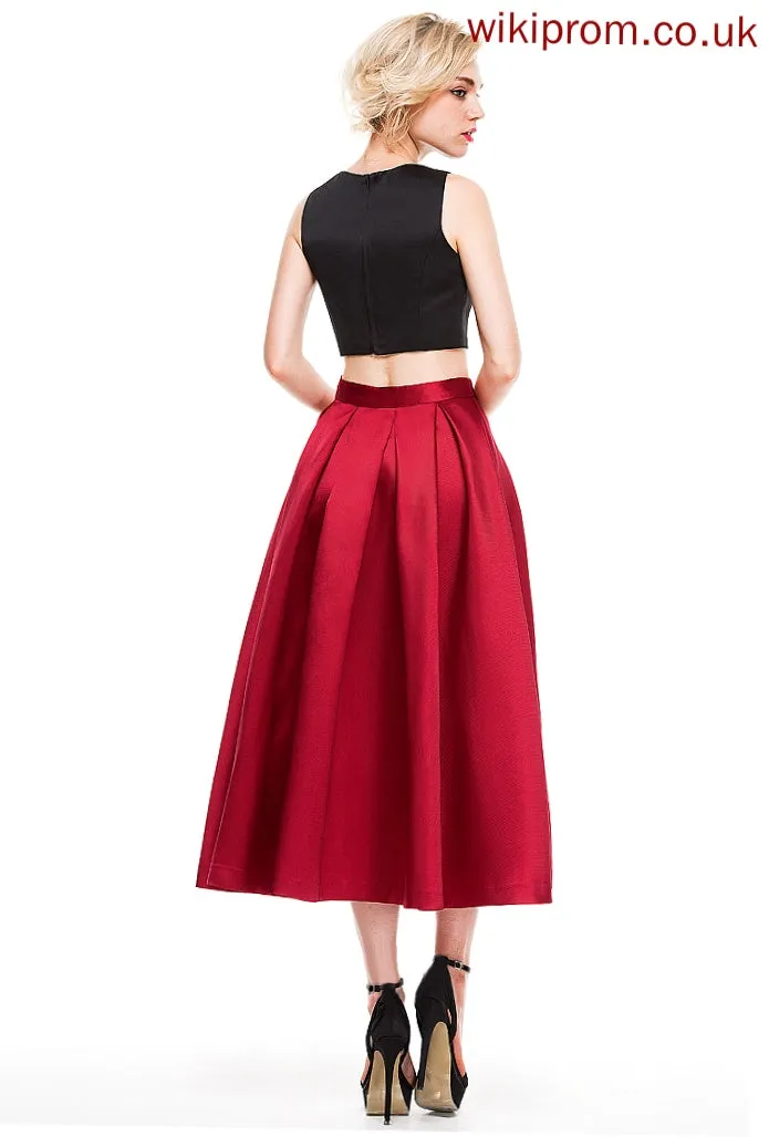 A-Line/Princess Cocktail Annabella Skirt Tea-Length Satin Cocktail Dresses