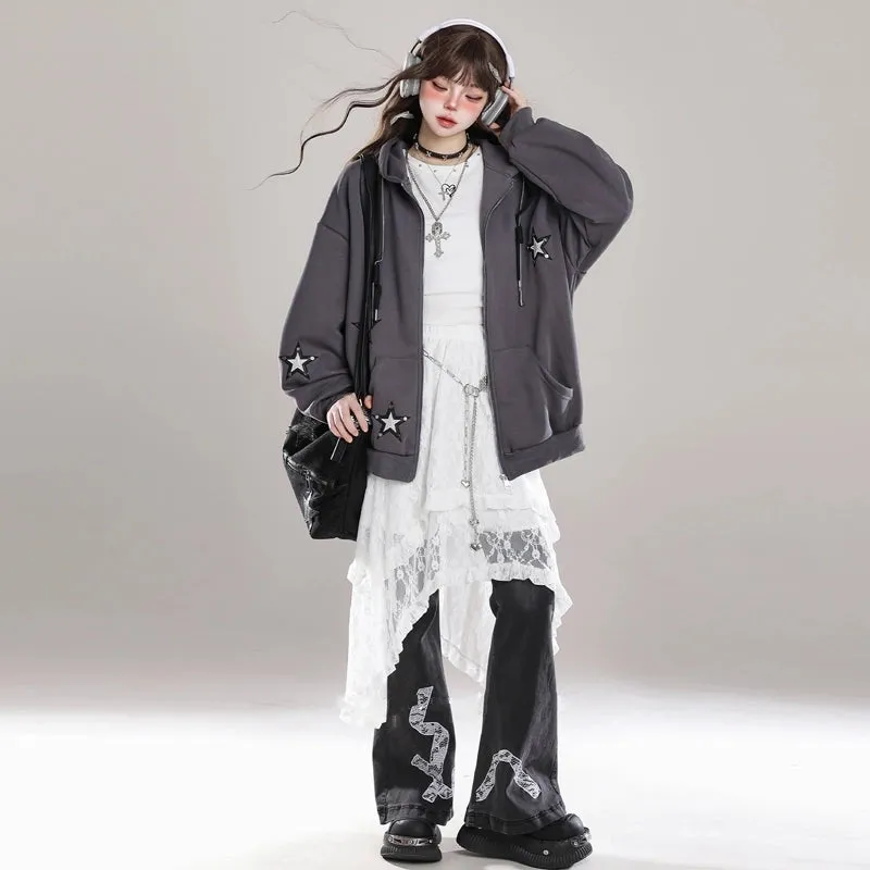 American Star Embroidered Cardigan Sweatshirt