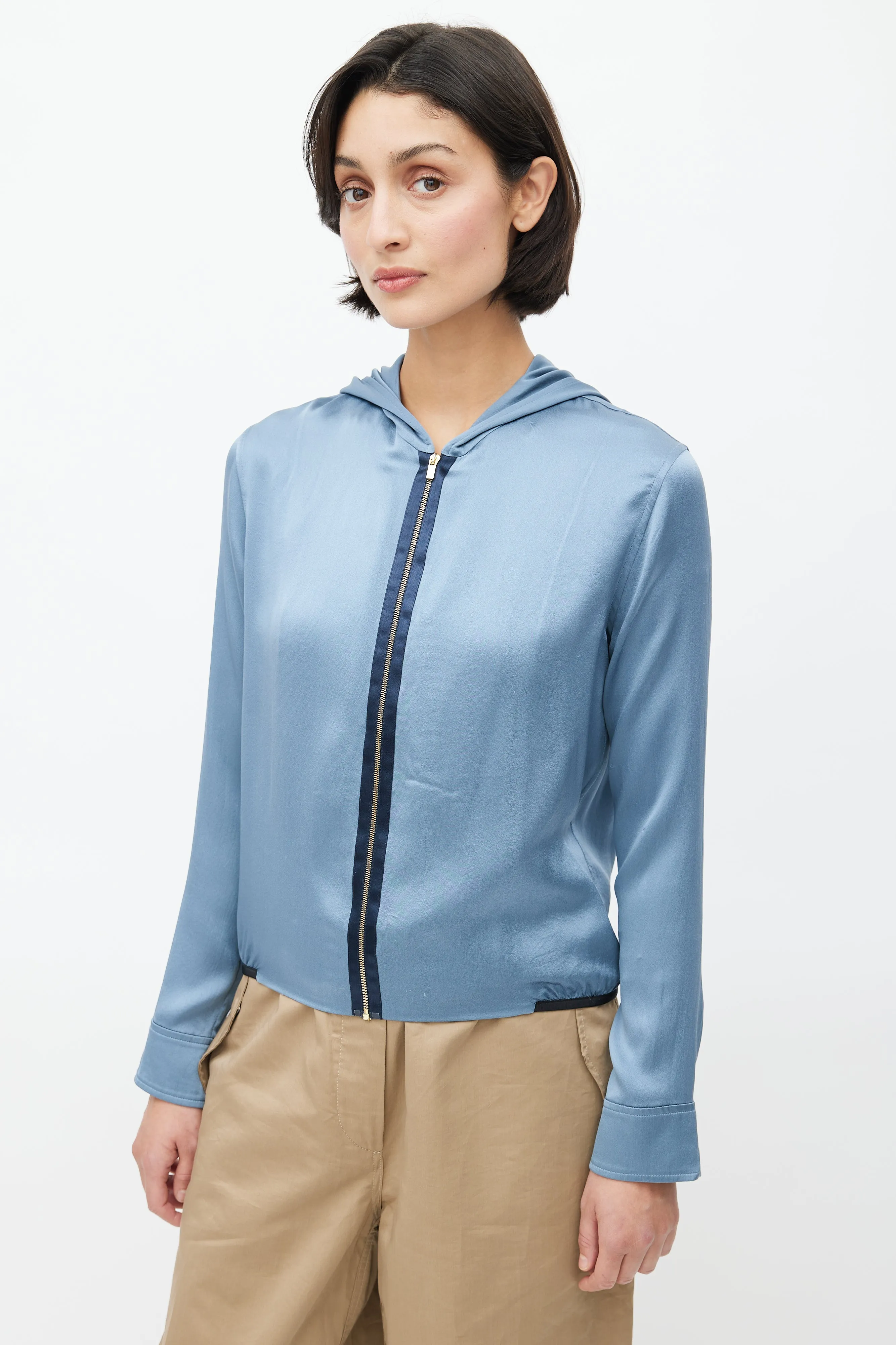 Blue Hooded Zip Top