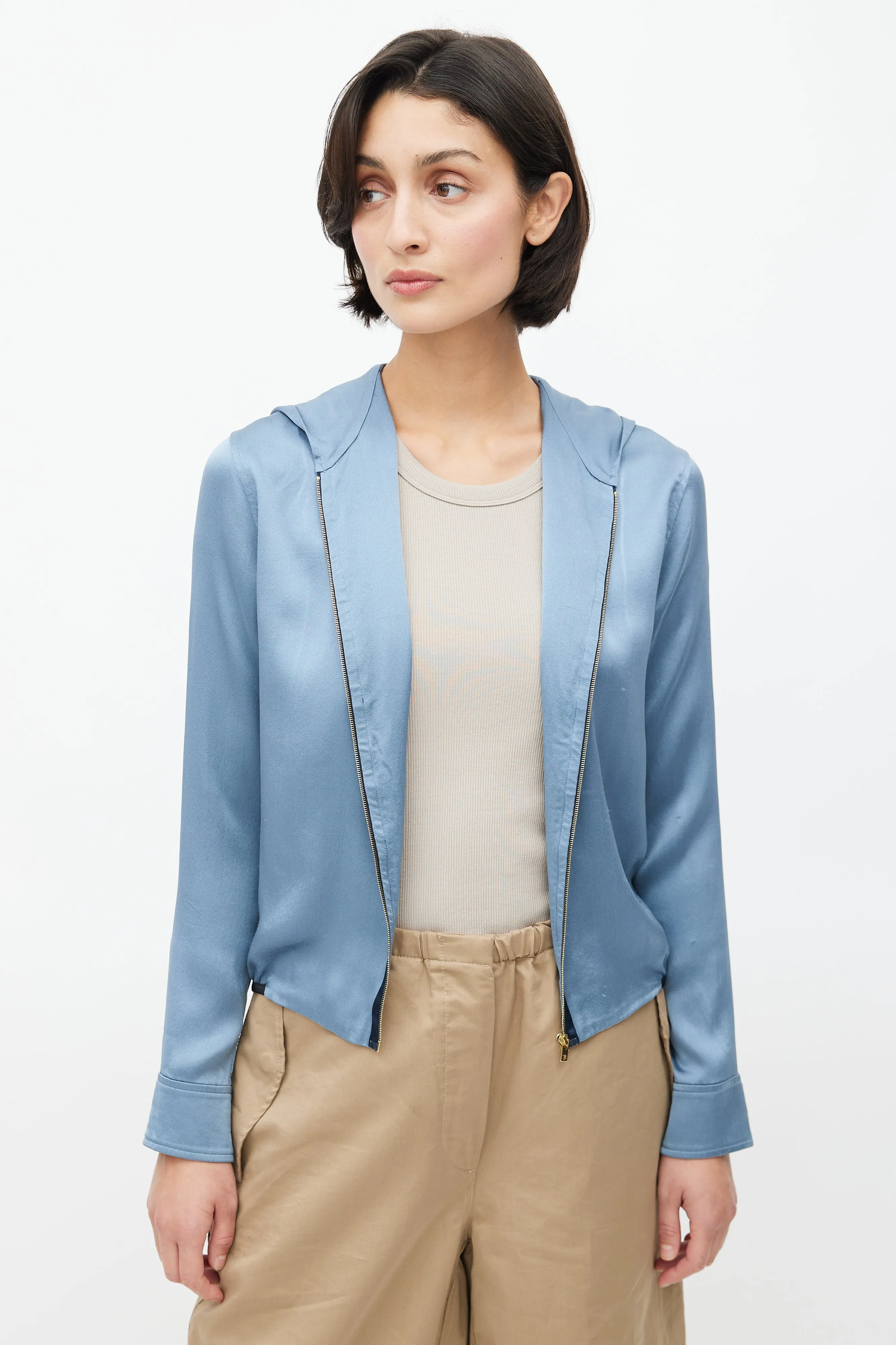 Blue Hooded Zip Top