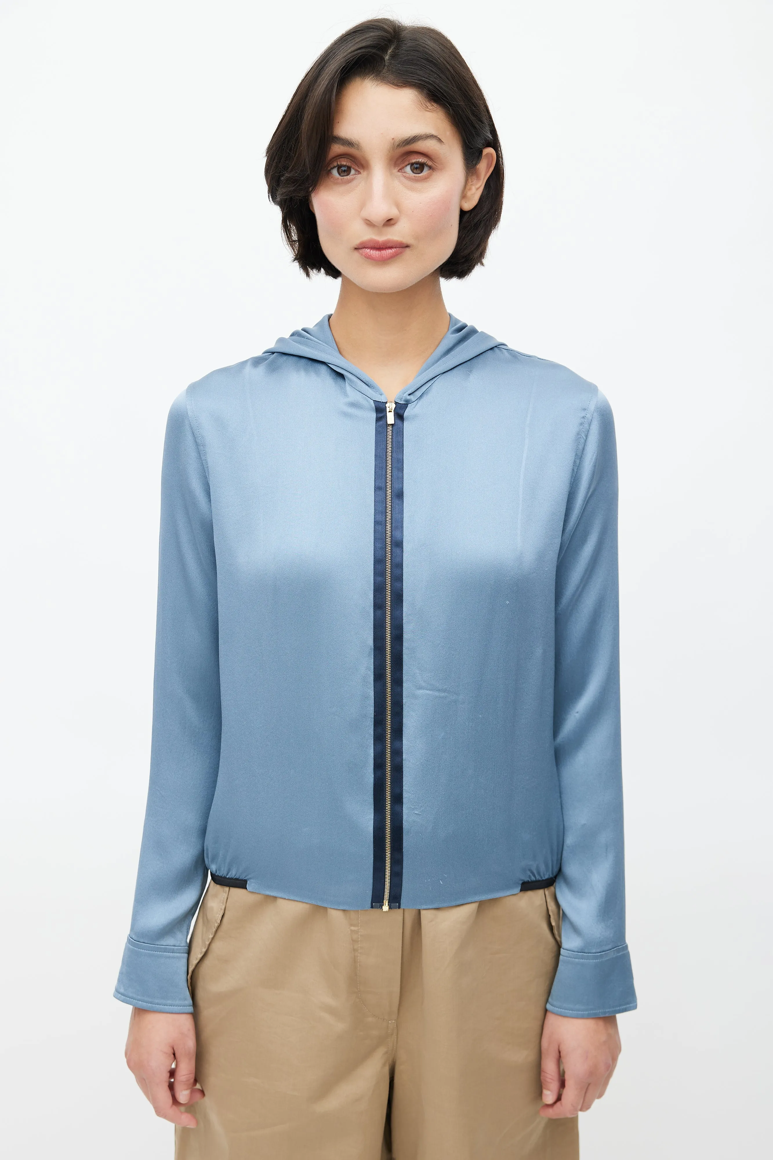 Blue Hooded Zip Top