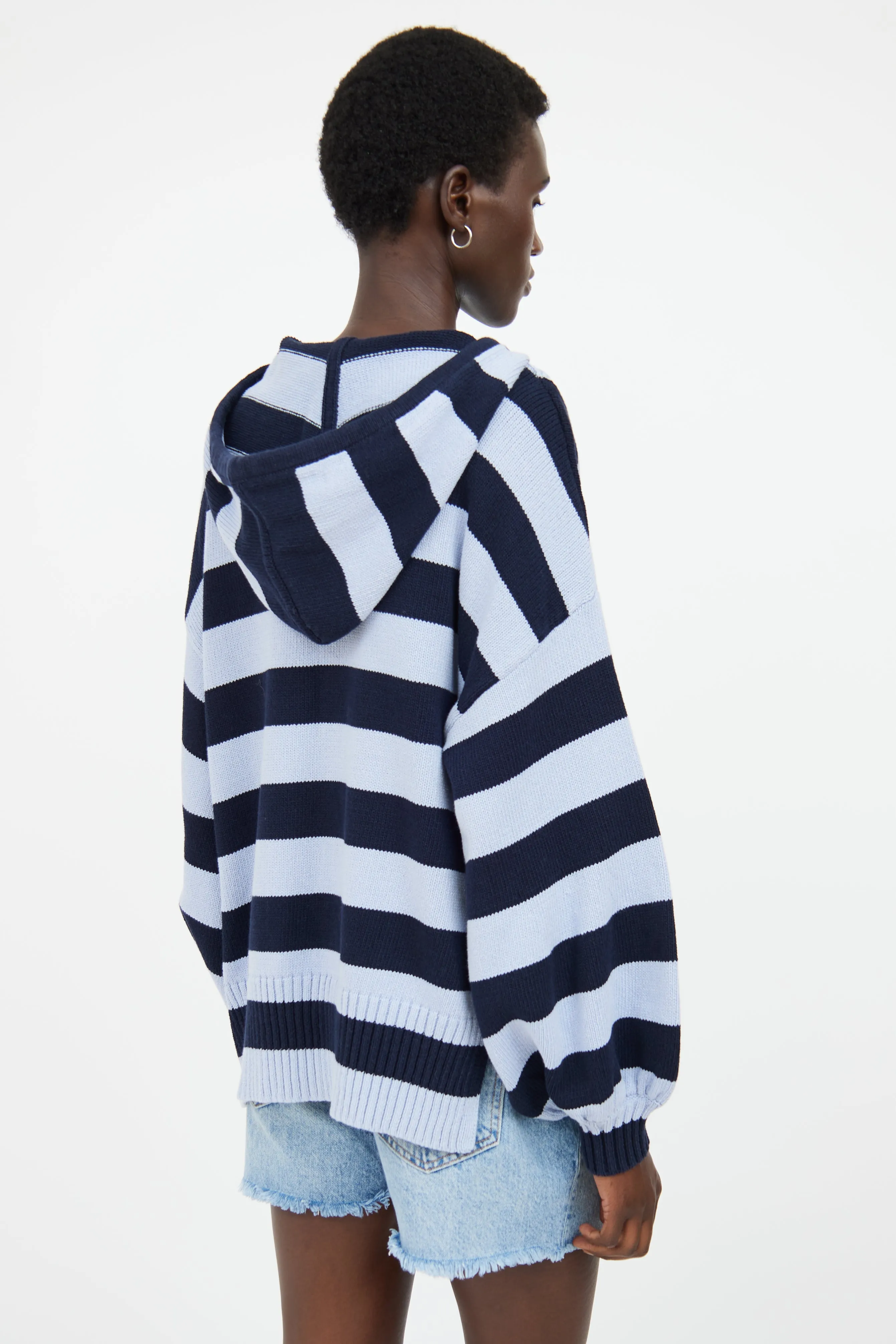 Blue Stripe Knit Hooded Top