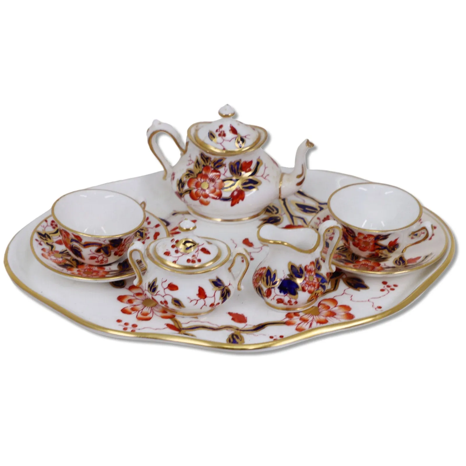 Crown Staffordshire 10pc  Mini Doll Imari Coral Bone China Tea Set 1900's