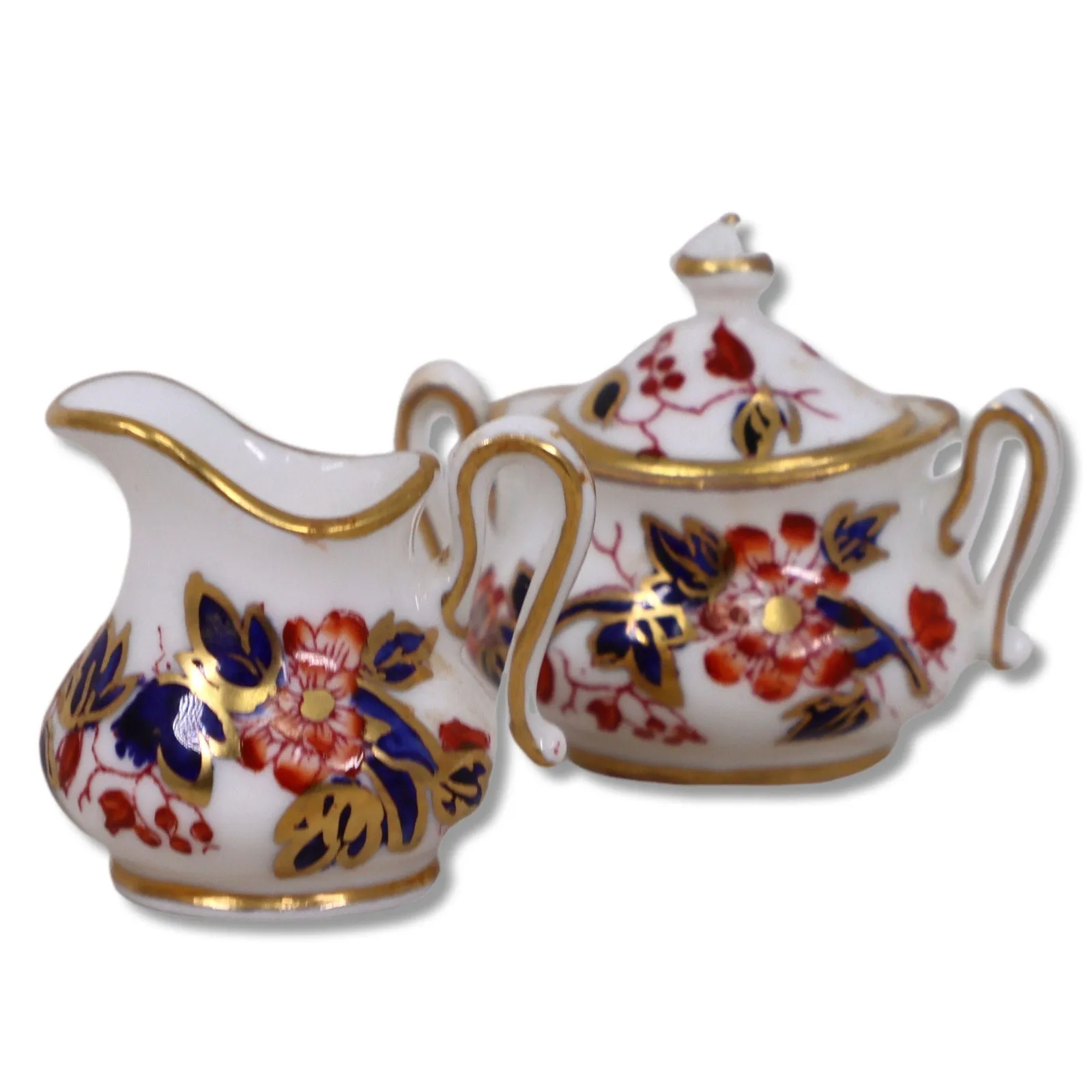 Crown Staffordshire 10pc  Mini Doll Imari Coral Bone China Tea Set 1900's