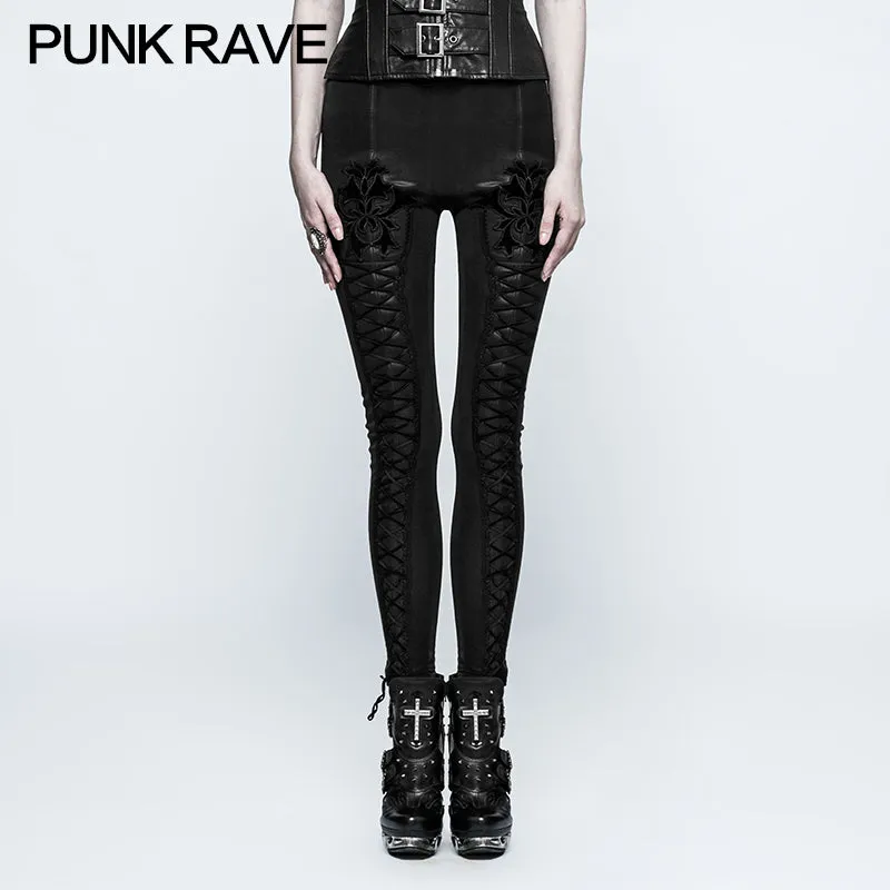 K-294 Thickened  Minimalist Leather Gothic Pants Leggings With Tie Rope