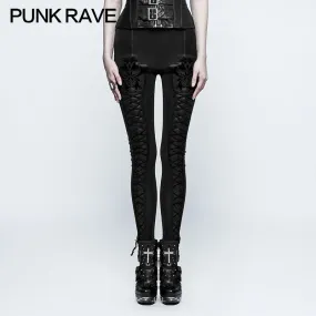 K-294 Thickened  Minimalist Leather Gothic Pants Leggings With Tie Rope