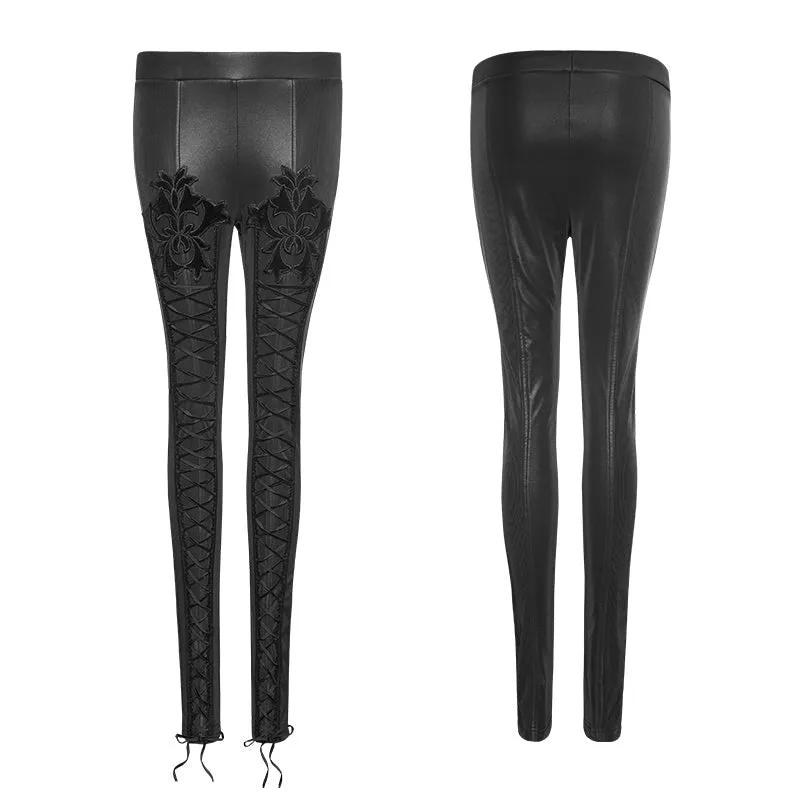 K-294 Thickened  Minimalist Leather Gothic Pants Leggings With Tie Rope