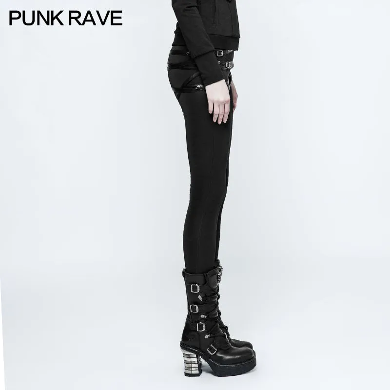 K-299 Skinny Soft Elastic Punk Pants Leather Leggings With Loops