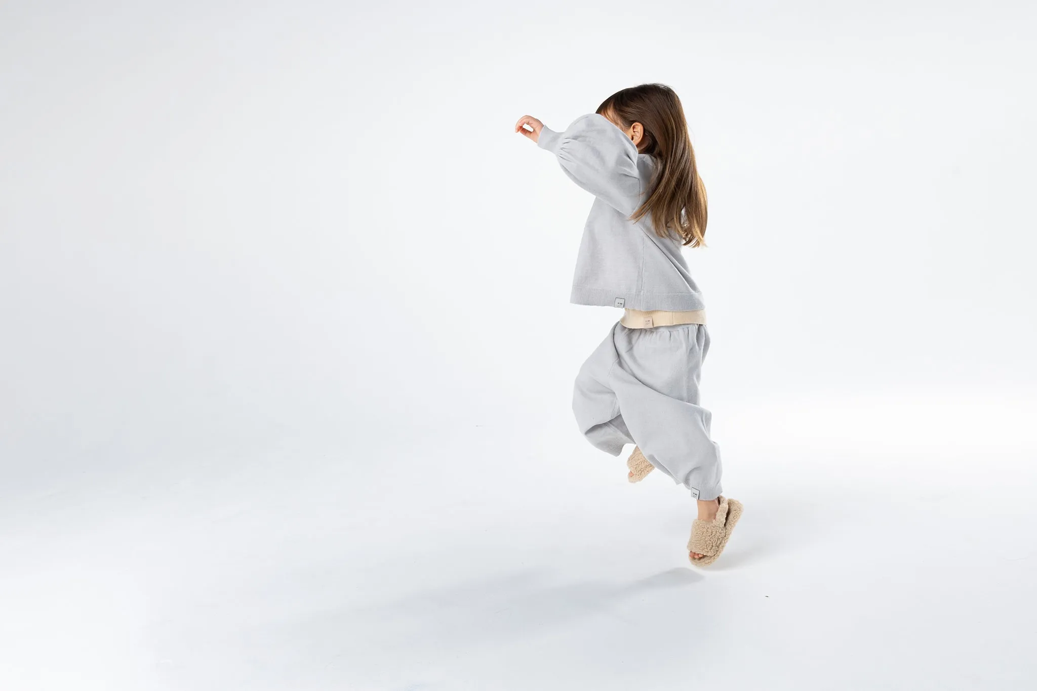 Kids Full Sleeve Cardigan in Light Grey Brushed Knit