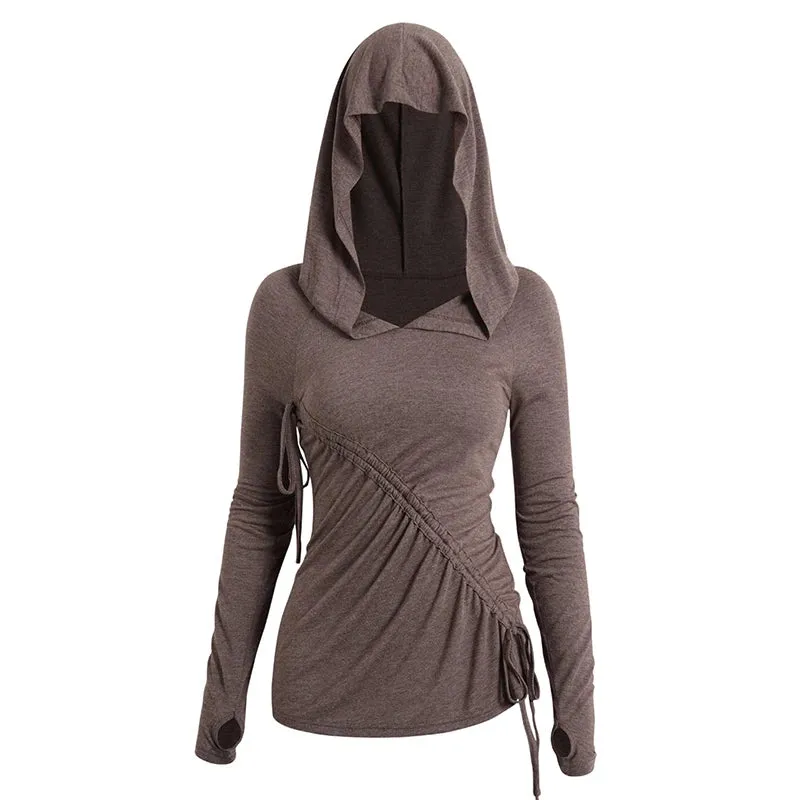 LANFUBEISI 2024 New Womens Hoodie Tops Thumb Hole Raglan Sleeve Hooded Top Ruched Cinched Casual Top Long Sleeves Top