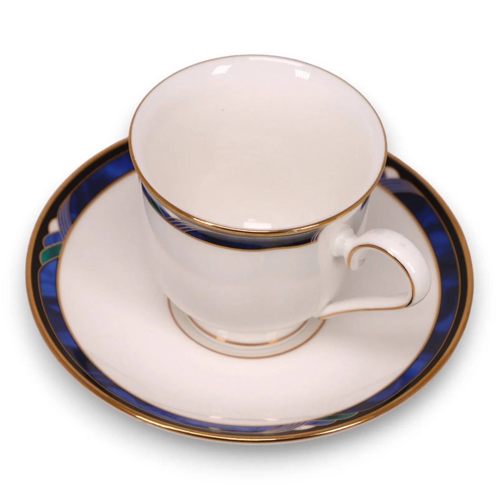 Lenox Royal Kelly Tea Cup Saucer Set Blue Gold Trim USA 1990's
