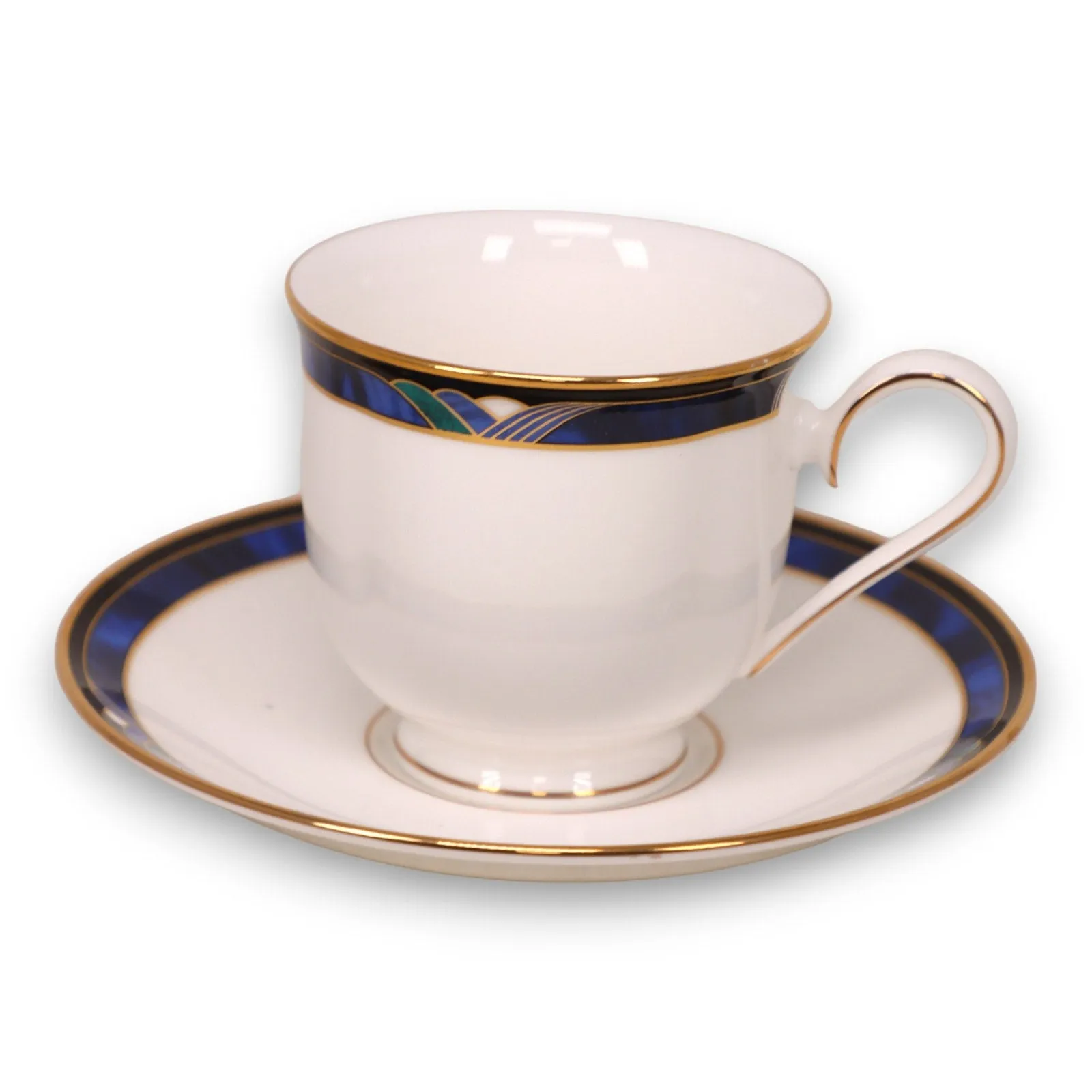 Lenox Royal Kelly Tea Cup Saucer Set Blue Gold Trim USA 1990's