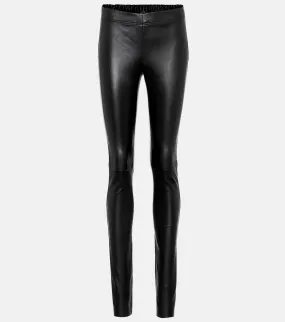 Mid-rise leather leggings JOSEPH, black