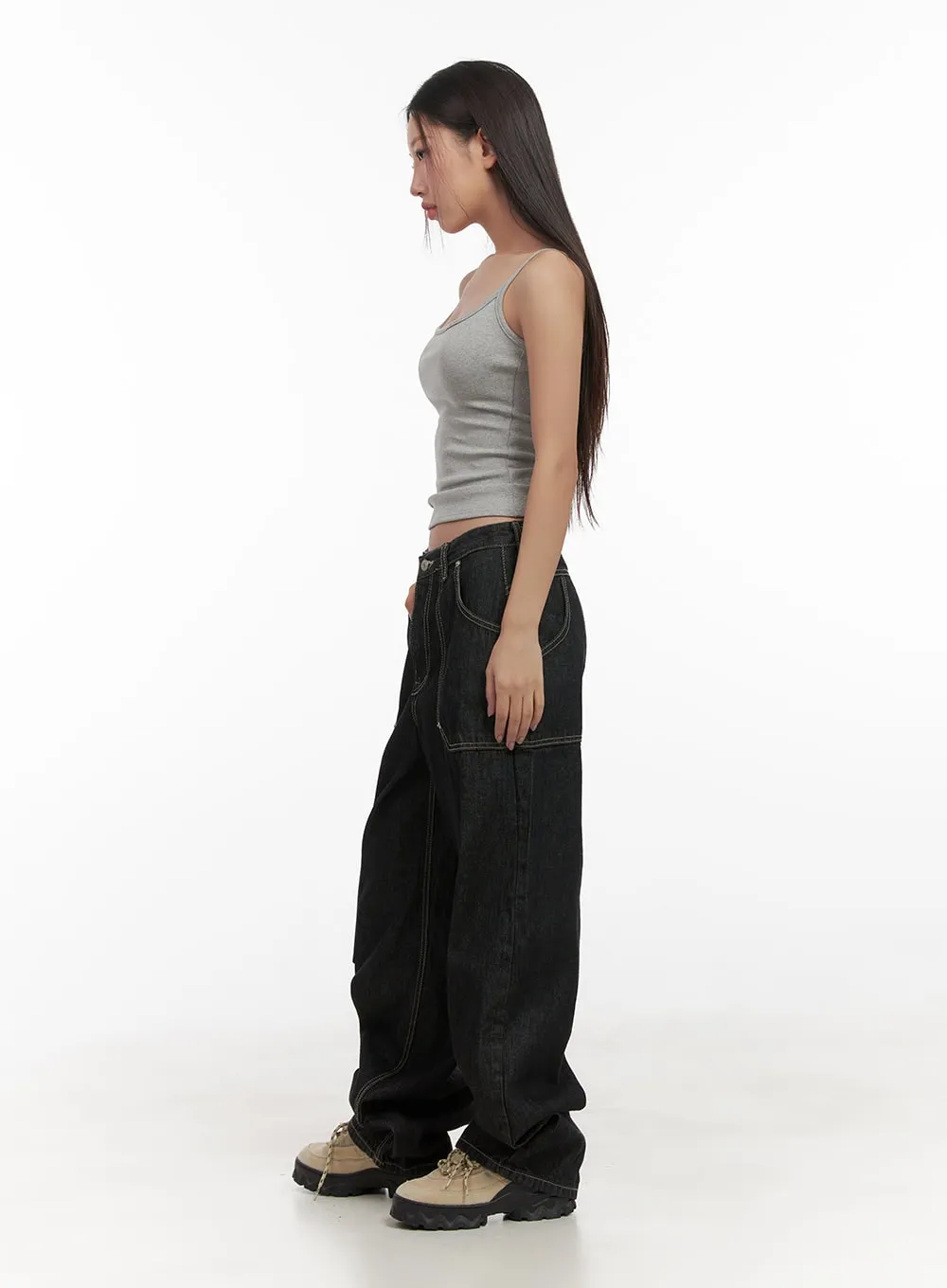 Nicole Stitched Carpenter Wide-Leg Jeans CD411