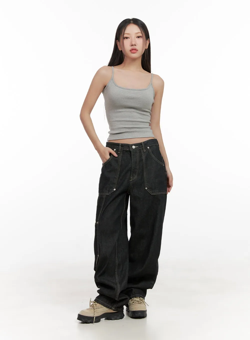 Nicole Stitched Carpenter Wide-Leg Jeans CD411