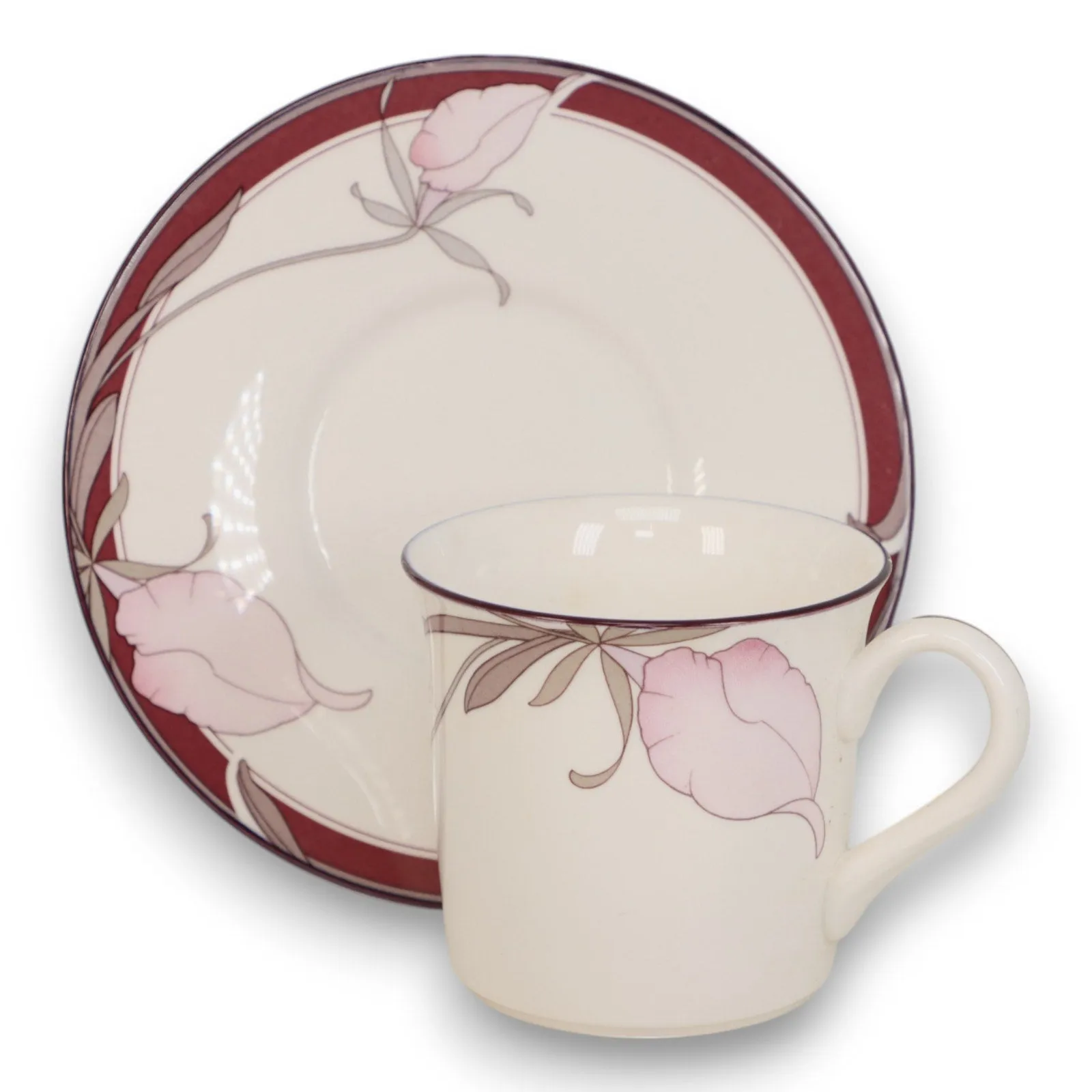 Noritake Plum Orchid 9098 Flat Tea Cup Saucer Set New Decade Japan 1980's