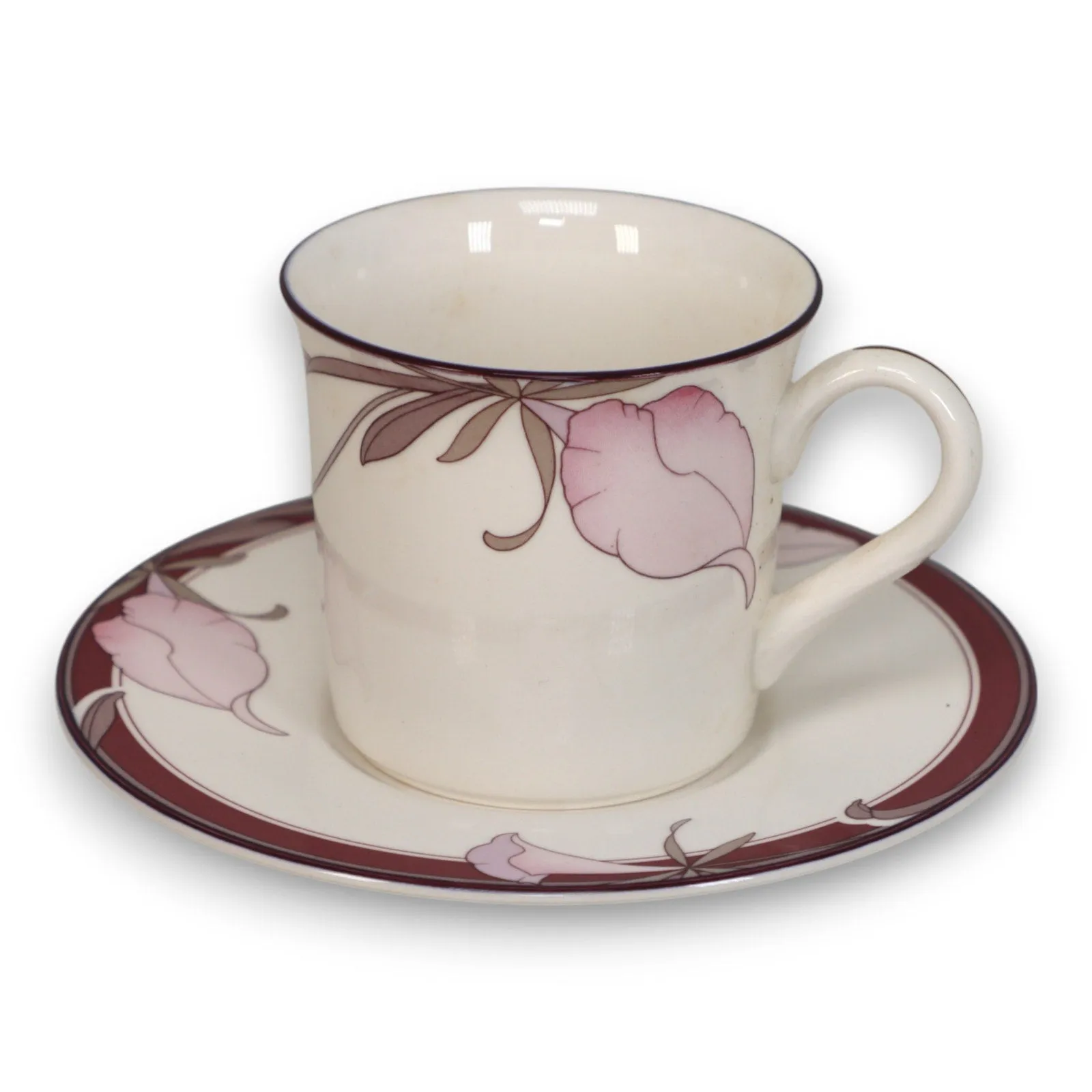 Noritake Plum Orchid 9098 Flat Tea Cup Saucer Set New Decade Japan 1980's