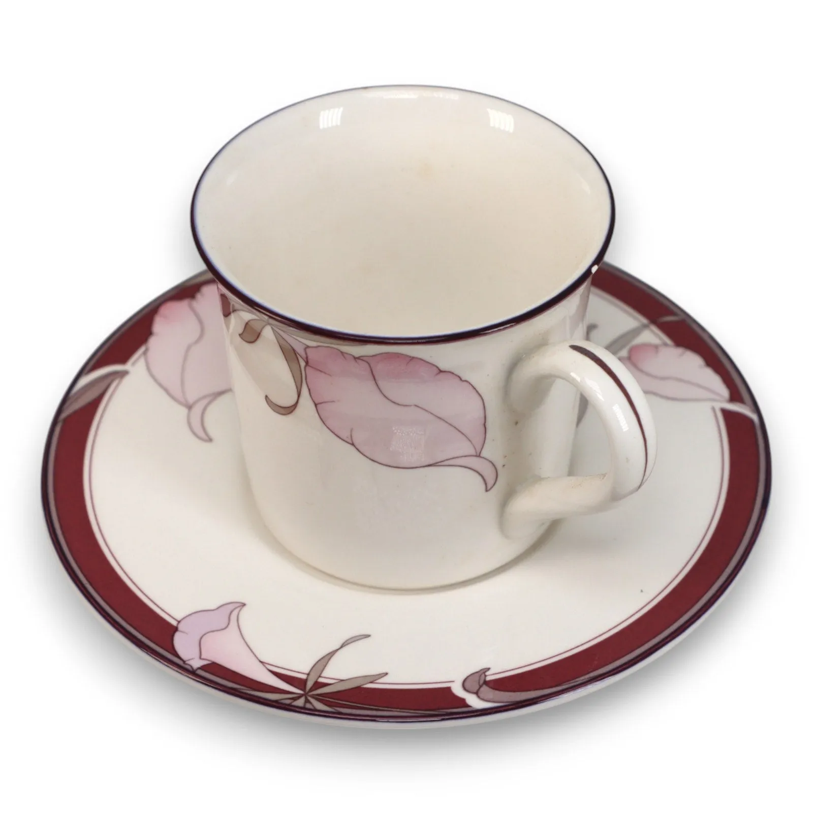 Noritake Plum Orchid 9098 Flat Tea Cup Saucer Set New Decade Japan 1980's