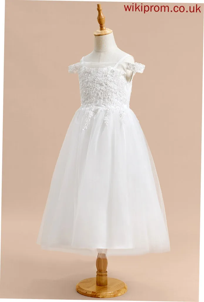 Off-the-Shoulder - With A-Line Flower Sleeveless Tea-length Tulle Sal Dress Girl Lace Flower Girl Dresses