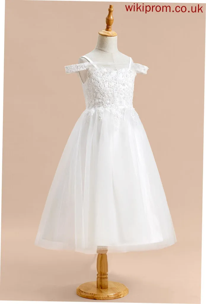 Off-the-Shoulder - With A-Line Flower Sleeveless Tea-length Tulle Sal Dress Girl Lace Flower Girl Dresses