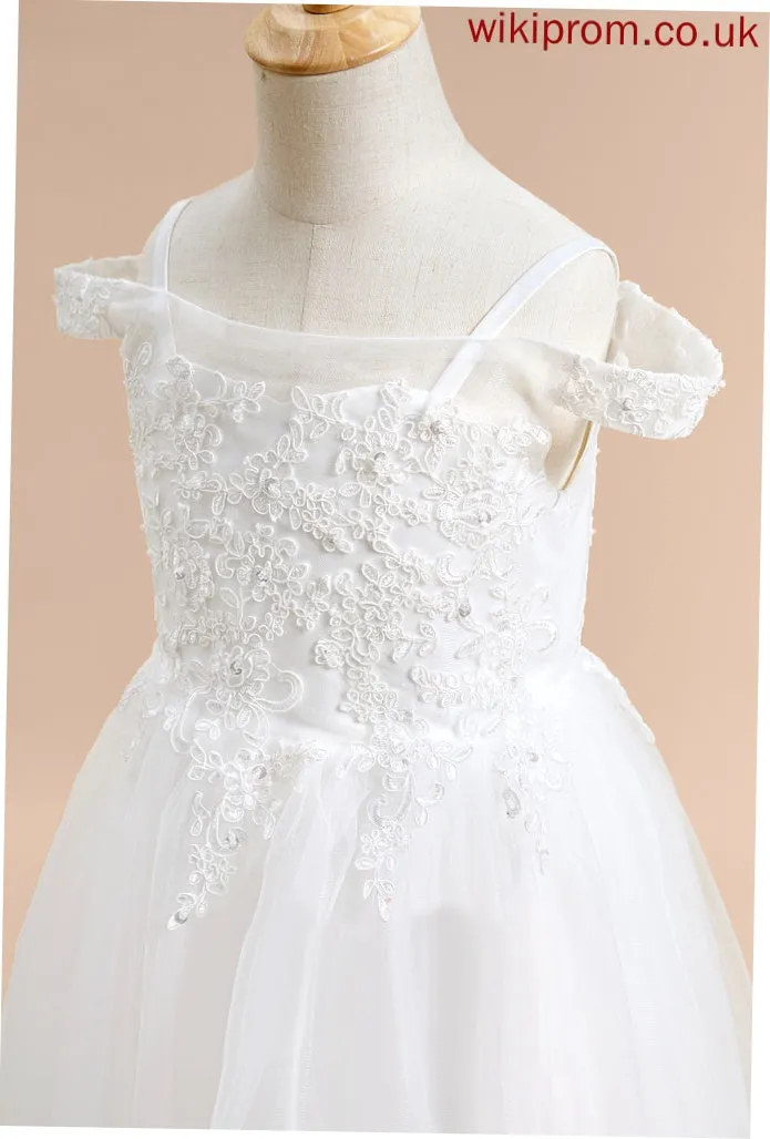 Off-the-Shoulder - With A-Line Flower Sleeveless Tea-length Tulle Sal Dress Girl Lace Flower Girl Dresses