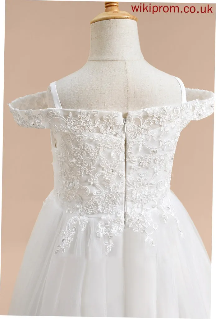 Off-the-Shoulder - With A-Line Flower Sleeveless Tea-length Tulle Sal Dress Girl Lace Flower Girl Dresses