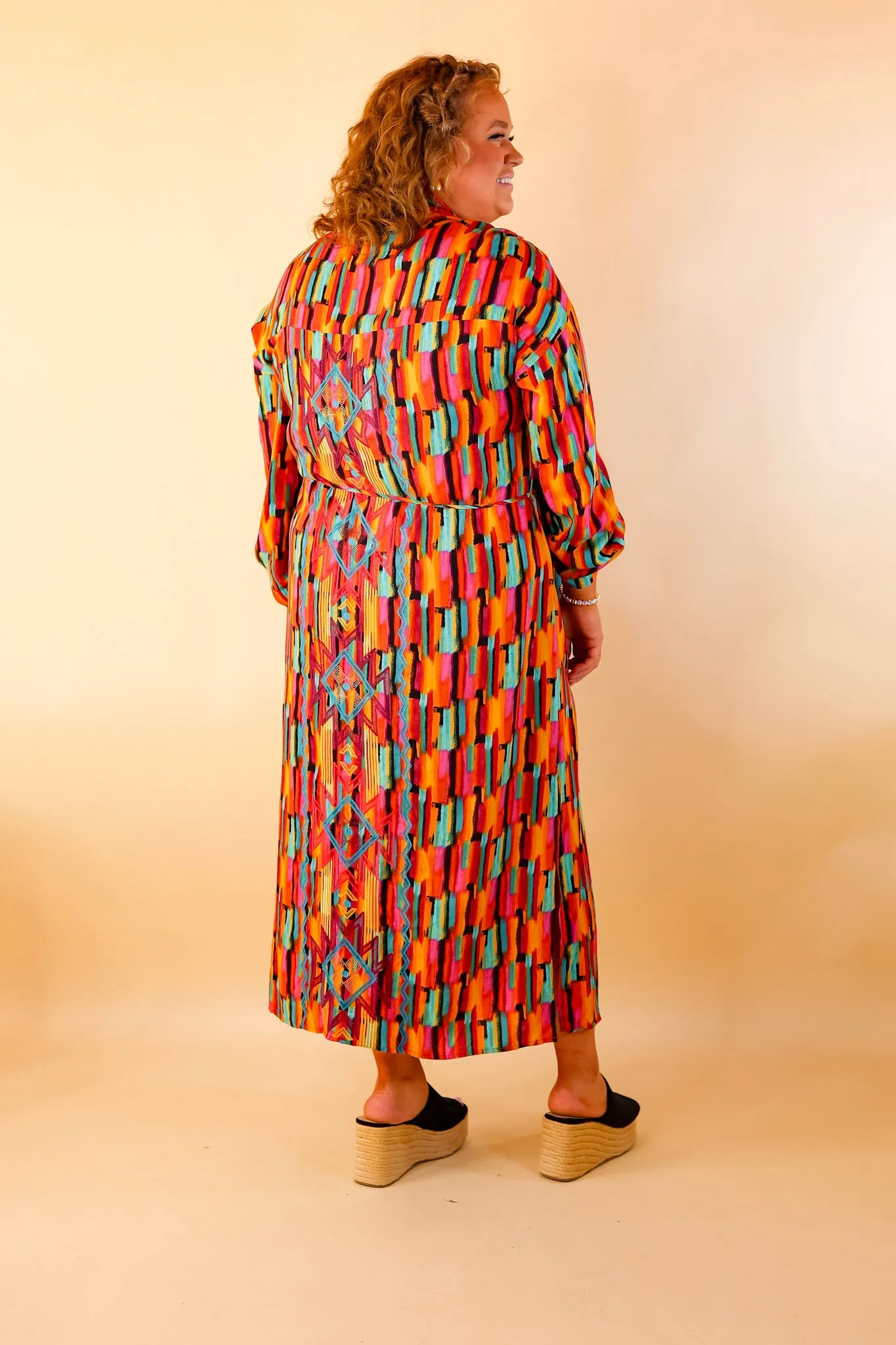 Play It Again Button Up Watercolor Maxi Dress With Embroidered Back