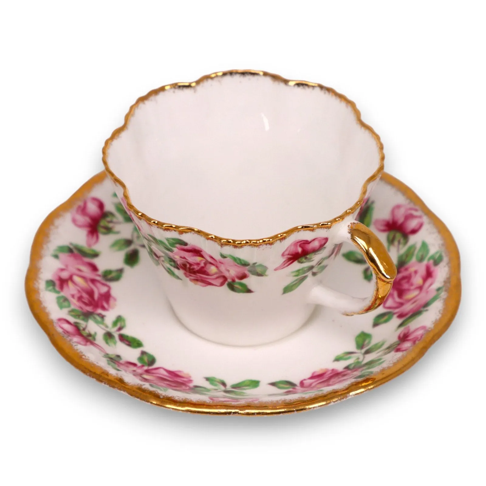 Salisbury Victoria Rose Tea Cup Saucer Set Gold Trim England Vintage