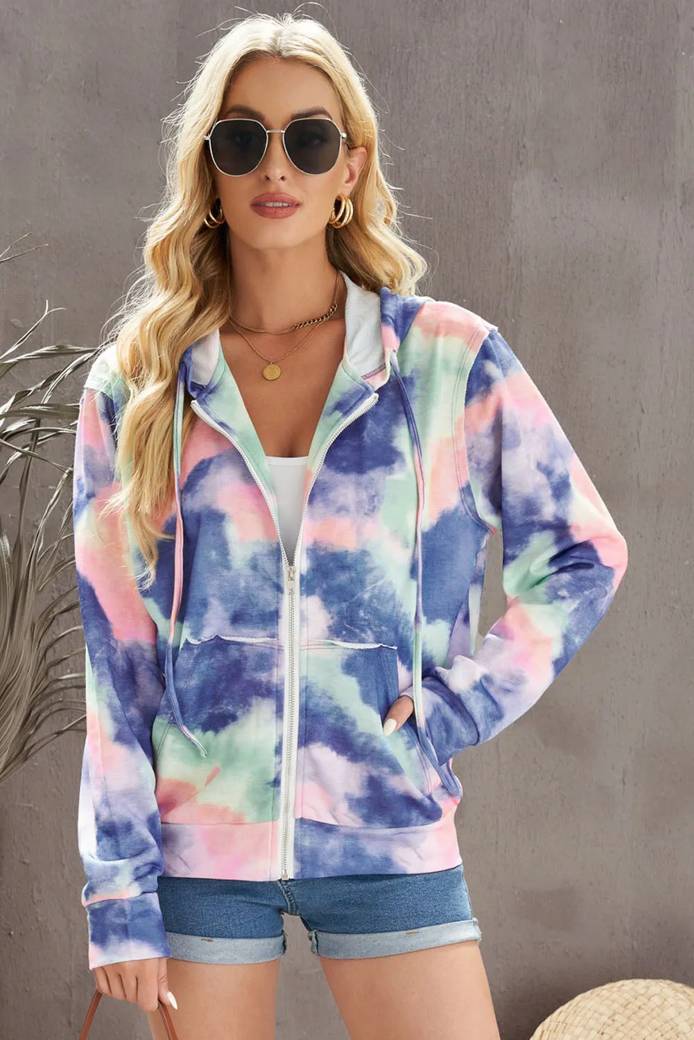 Tie-Dye Zip Up Hooded Jacket