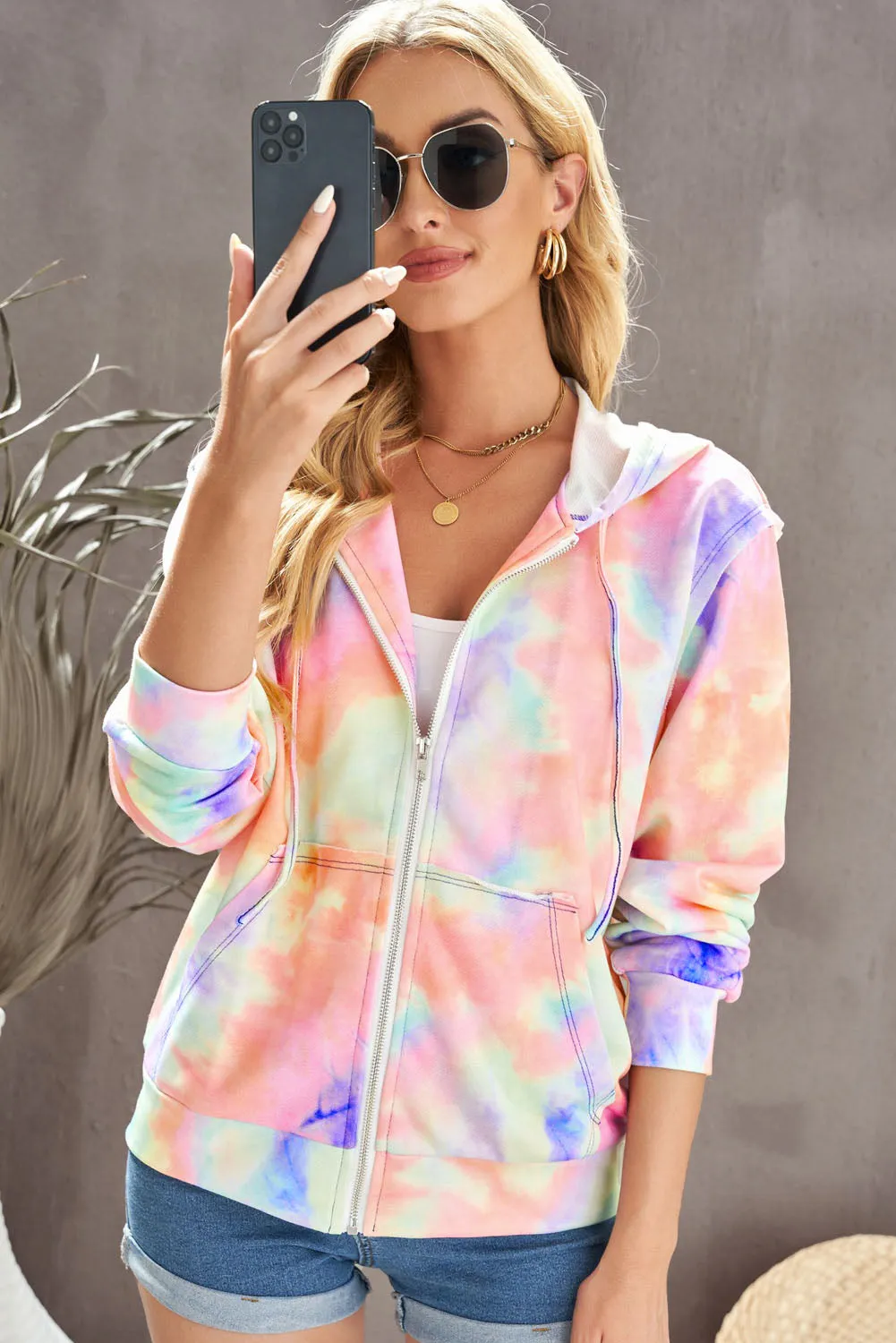 Tie-Dye Zip Up Hooded Jacket