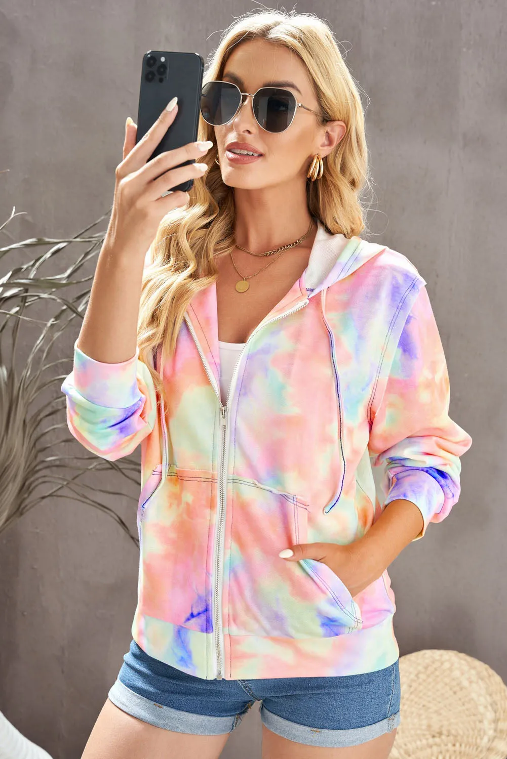 Tie-Dye Zip Up Hooded Jacket