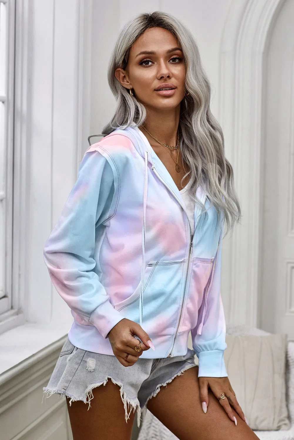 Tie-Dye Zip Up Hooded Jacket