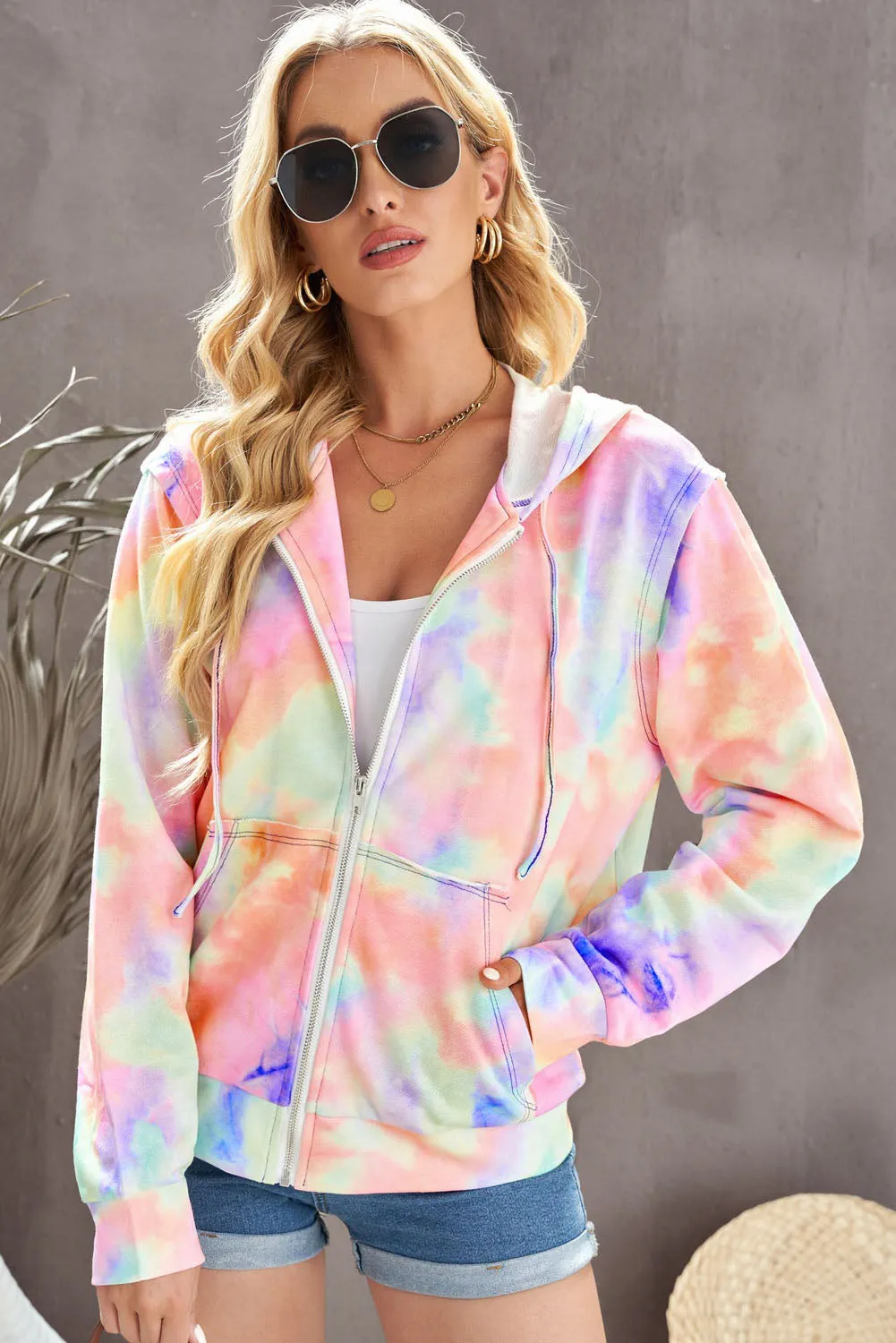 Tie-Dye Zip Up Hooded Jacket