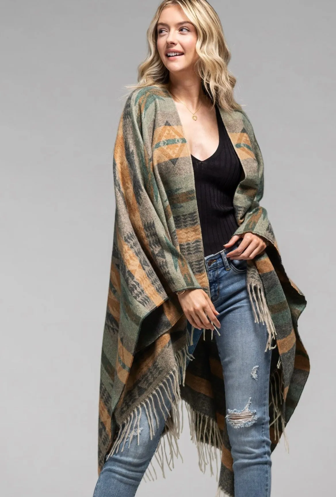 Woven Aztec Pattern Ruana