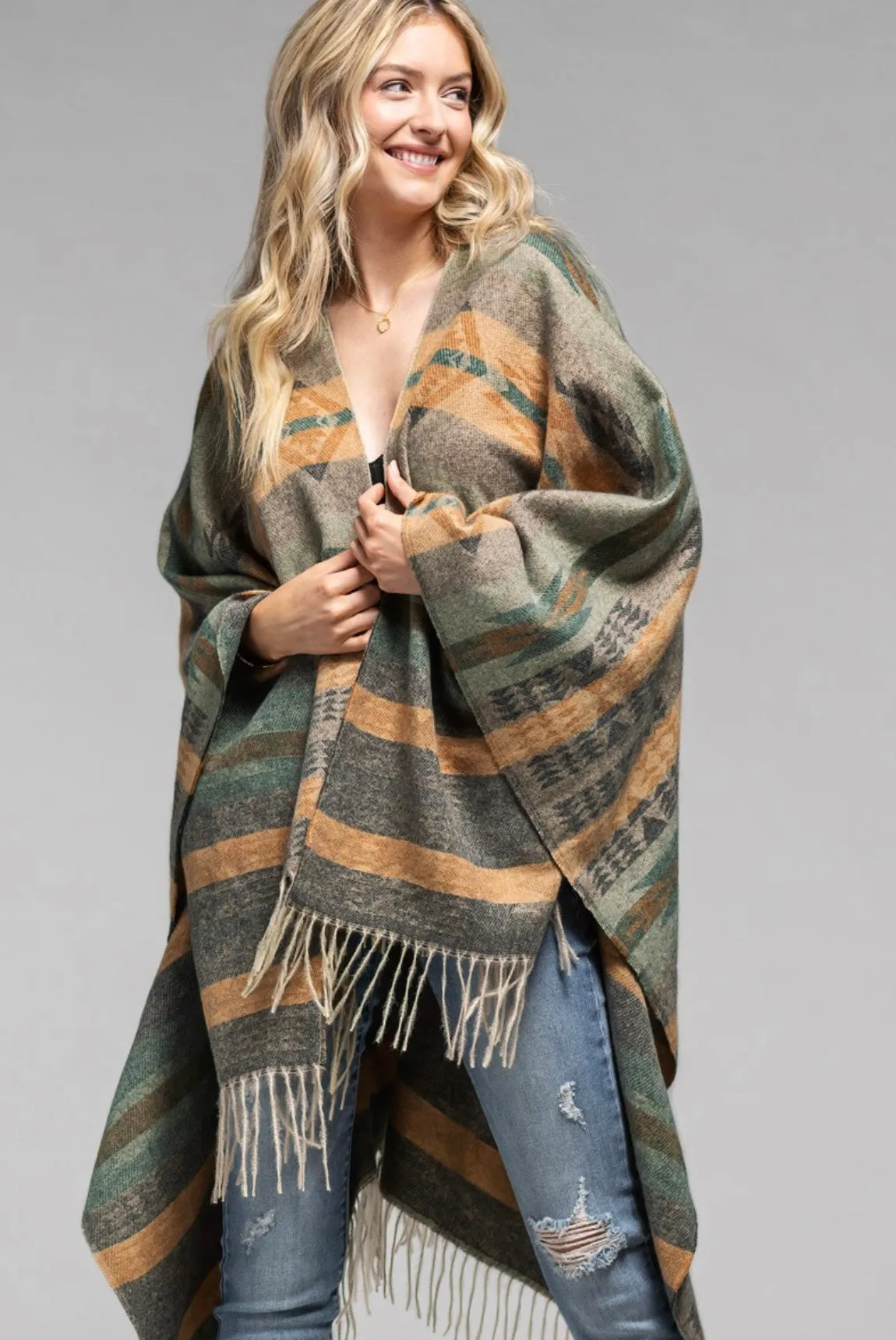 Woven Aztec Pattern Ruana