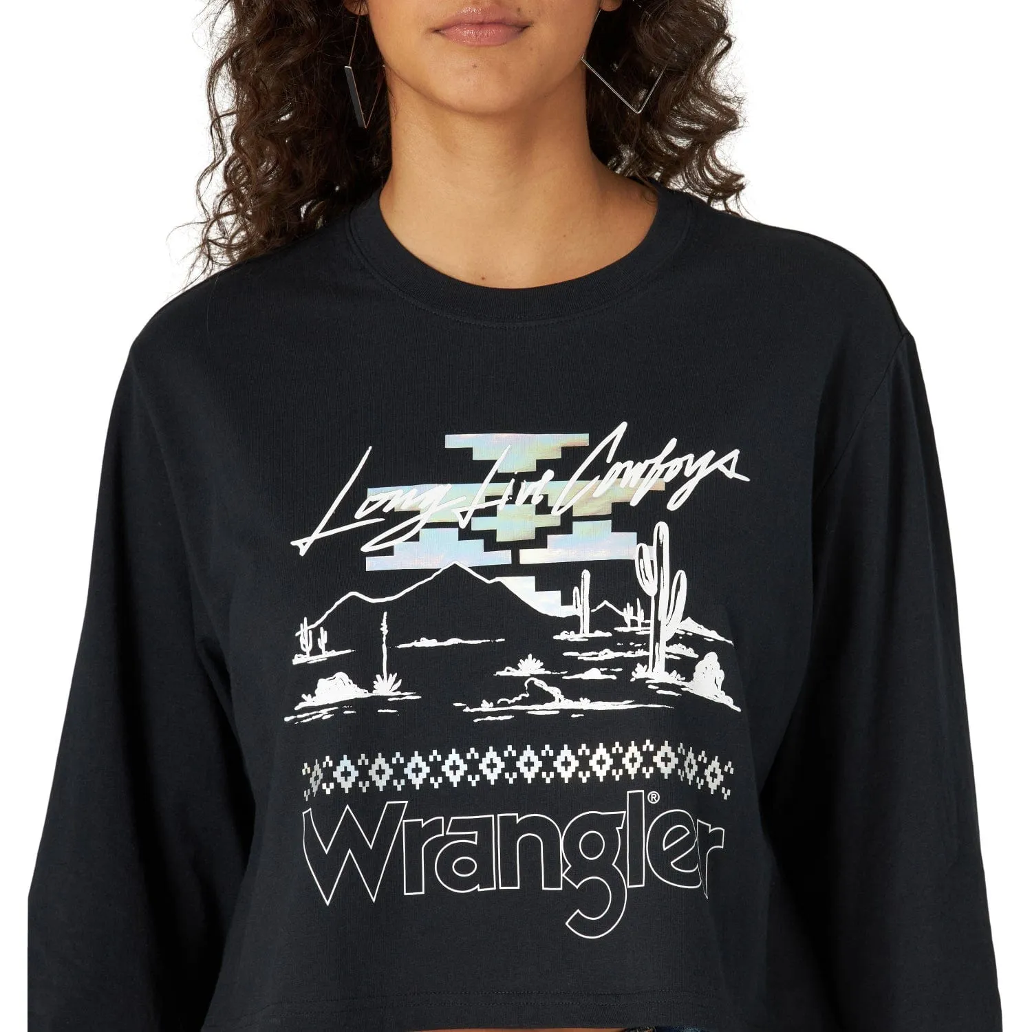 Wrangler Women's Retro Long Sleeve "Long Live Cowboys" Abstract Graphic Tee 112321702