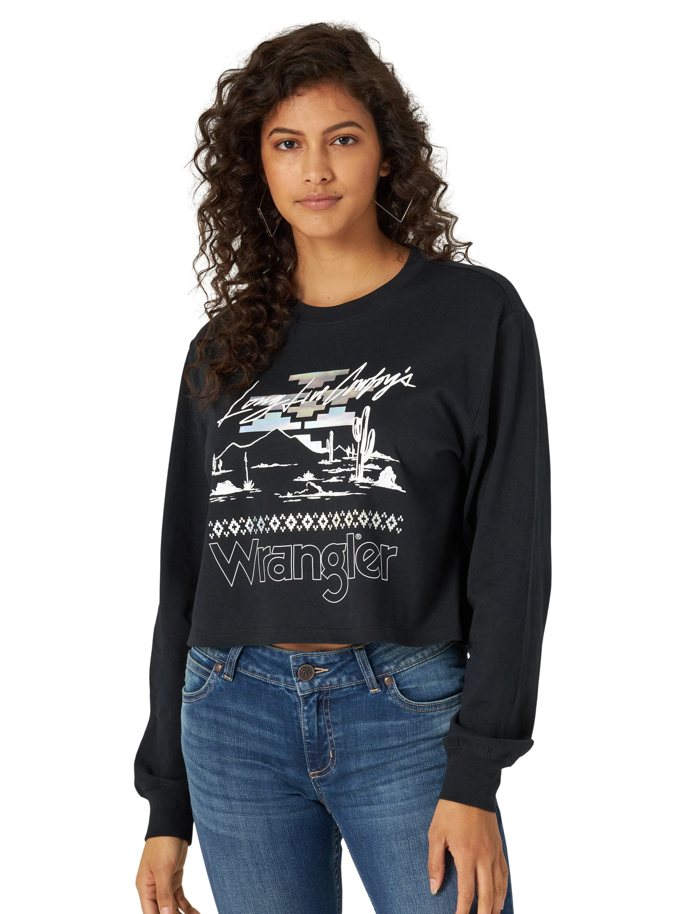 Wrangler Women's Retro Long Sleeve "Long Live Cowboys" Abstract Graphic Tee 112321702